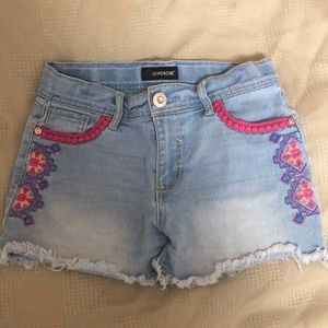 Girls Denin Shorts with Pink Tribal Pattern